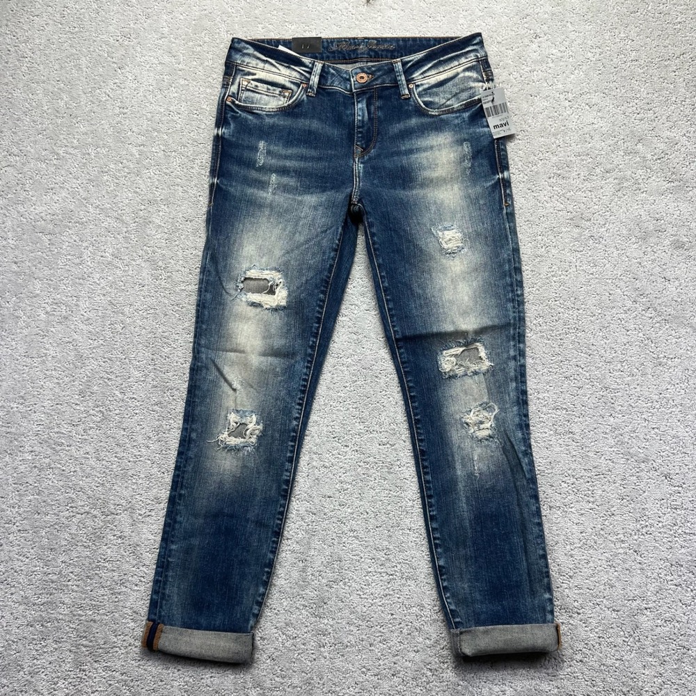 Mavi‎ Jeans Womens 27 Blue Dark Wash Denim Distressed Ada Relaxed Boyfriend NWT
